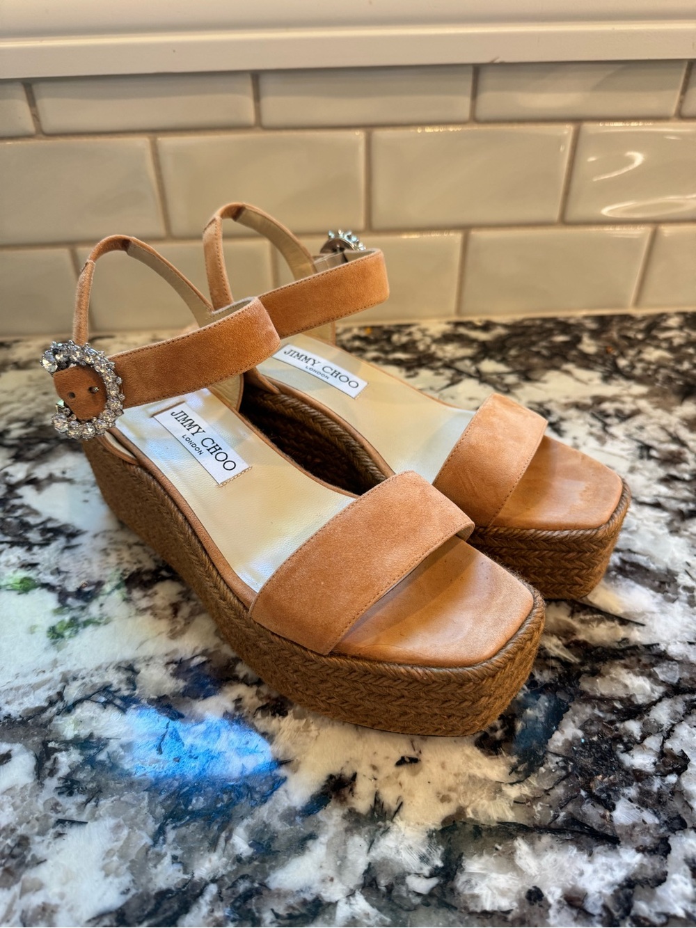 Jimmy Choo Mirabelle 70
Crystal Embellished Suede
Espadrille Sandals - Size 39